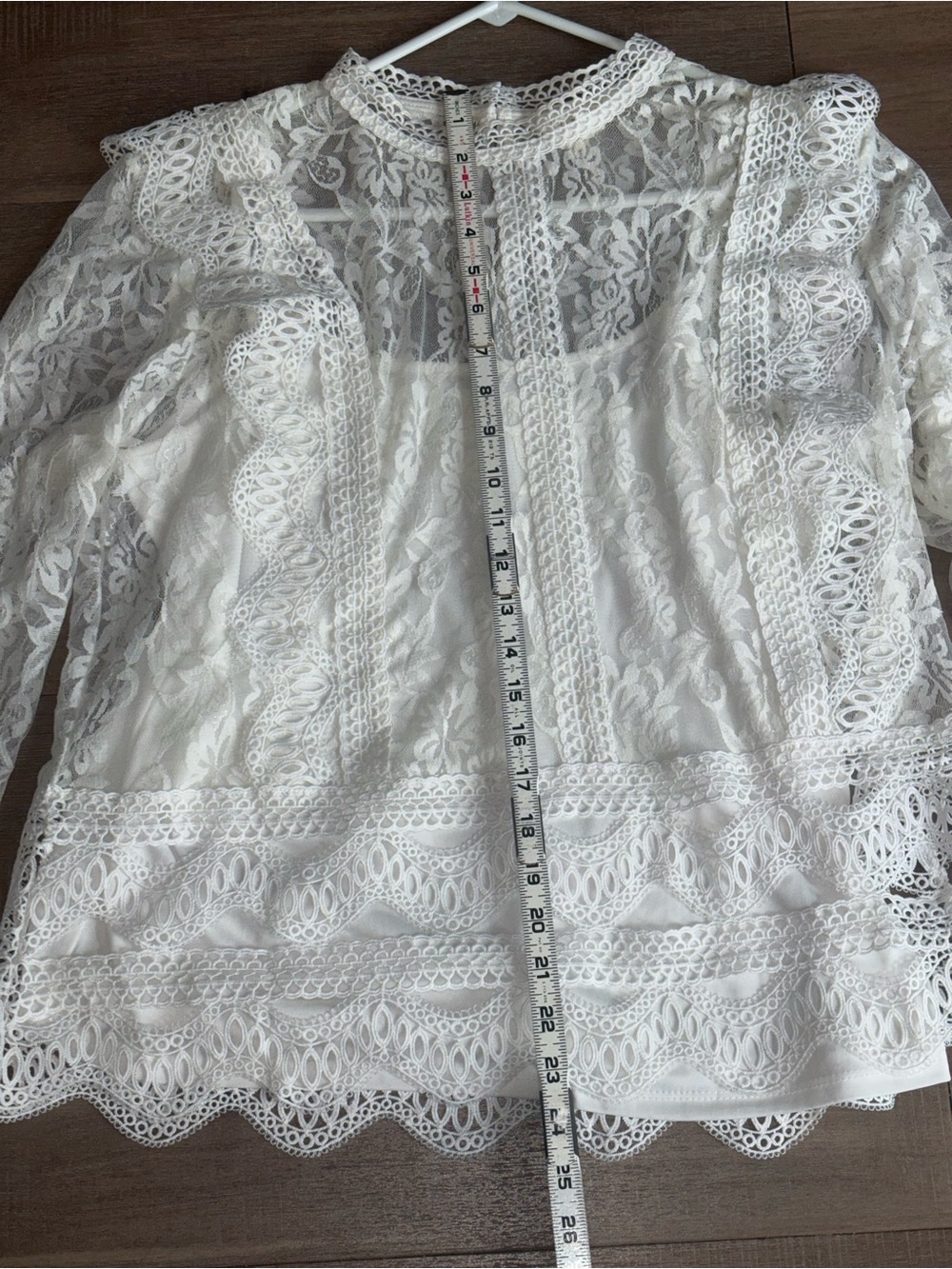 Ivory White Lace Blouse Floral Crochet Trim Romantic Boho Long Sleeve Large - Picture 5 of 9